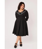Hell Bunny Black Rose Embroidered Kayla Swing Dress - Unique Vintage - Swing Dresses