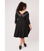 Hell Bunny Black Rose Embroidered Kayla Swing Dress - Unique Vintage - Swing Dresses