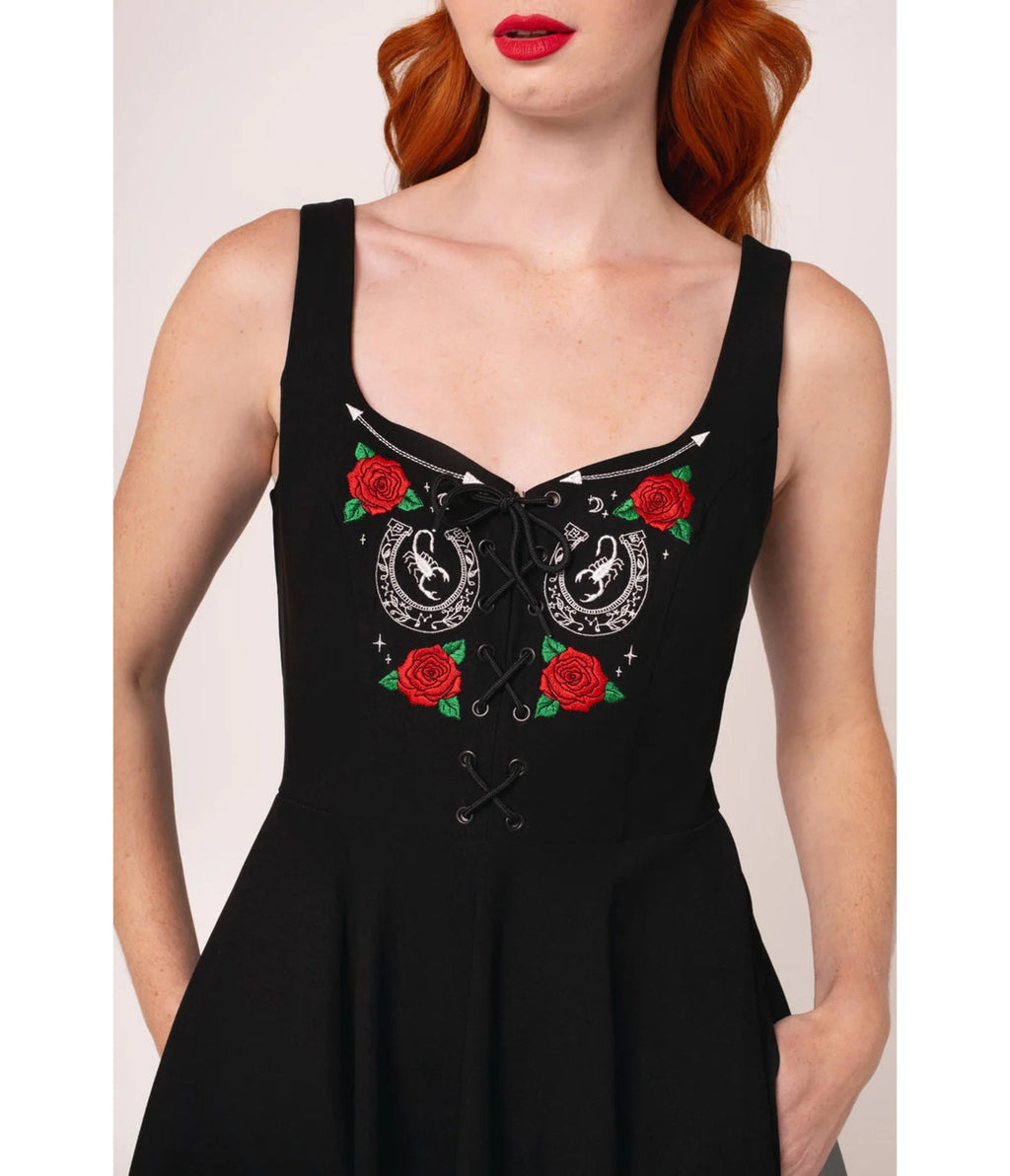Hell Bunny Black Scorpion Western Swing Dress - Unique Vintage - Womens, DRESSES, SWING