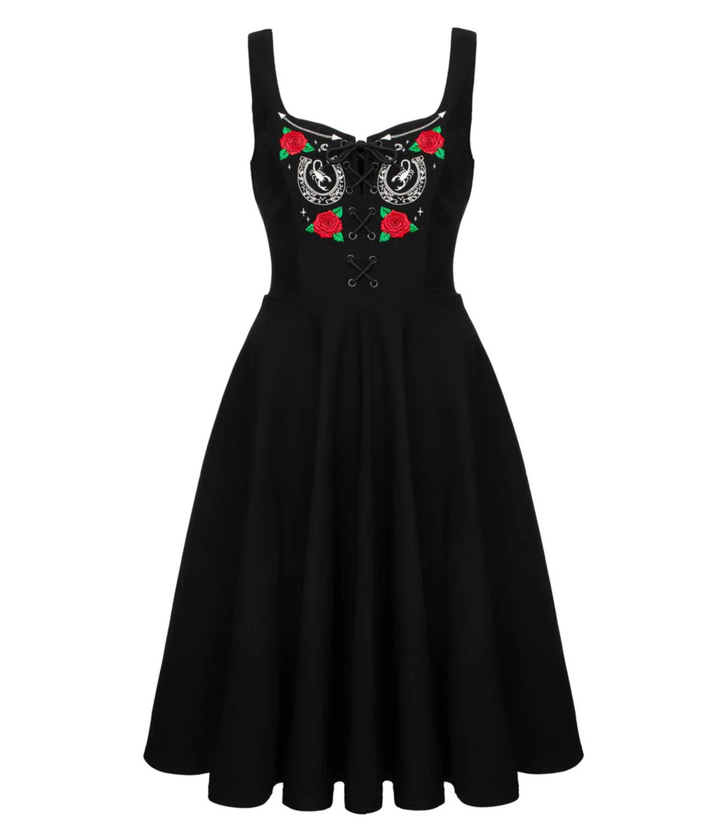 Hell Bunny Black Scorpion Western Swing Dress - Unique Vintage - Womens, DRESSES, SWING