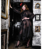 Hell Bunny Black Sheer Gibson Girl Bow Blouse - Unique Vintage - Womens, TOPS, WOVEN TOPS