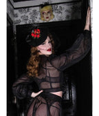 Hell Bunny Black Sheer Gibson Girl Bow Blouse - Unique Vintage - Womens, TOPS, WOVEN TOPS