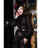 Hell Bunny Black Sheer Gibson Girl Bow Blouse - Unique Vintage - Womens, TOPS, WOVEN TOPS