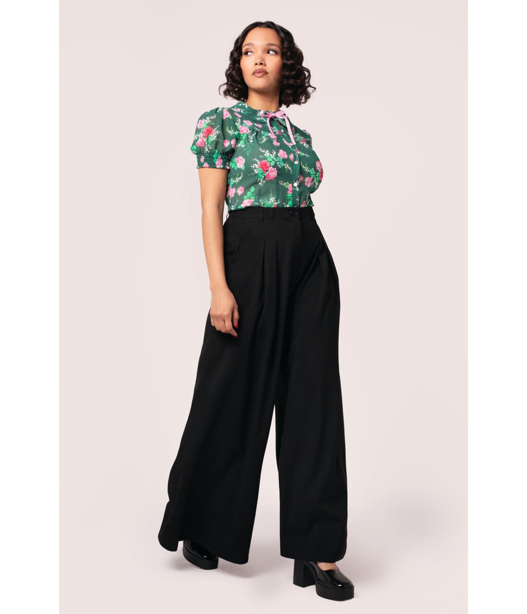 Hell Bunny Black Simone Trousers - Unique Vintage - Womens, BOTTOMS, PANTS