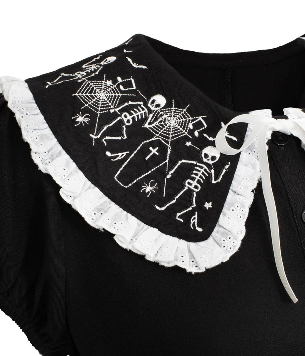 Hell Bunny Black Skeleton Dance Macabre Blouse - Unique Vintage - Blouses