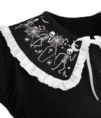 Hell Bunny Black Skeleton Dance Macabre Blouse - Unique Vintage - Blouses