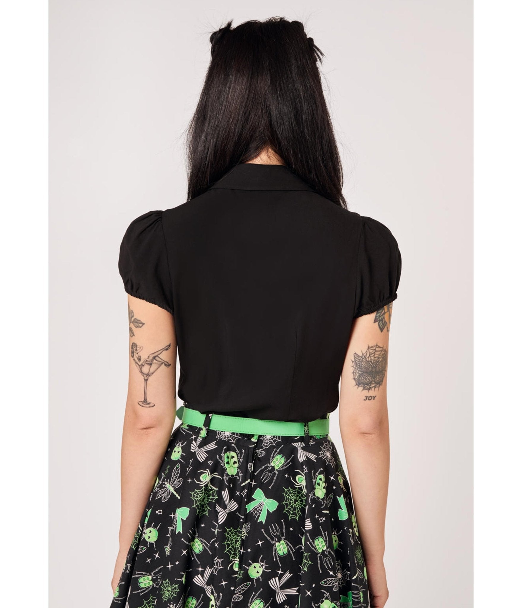 Hell Bunny Black Spiderweb Embroidered Millie Blouse - Unique Vintage - Womens, TOPS, WOVEN TOPS