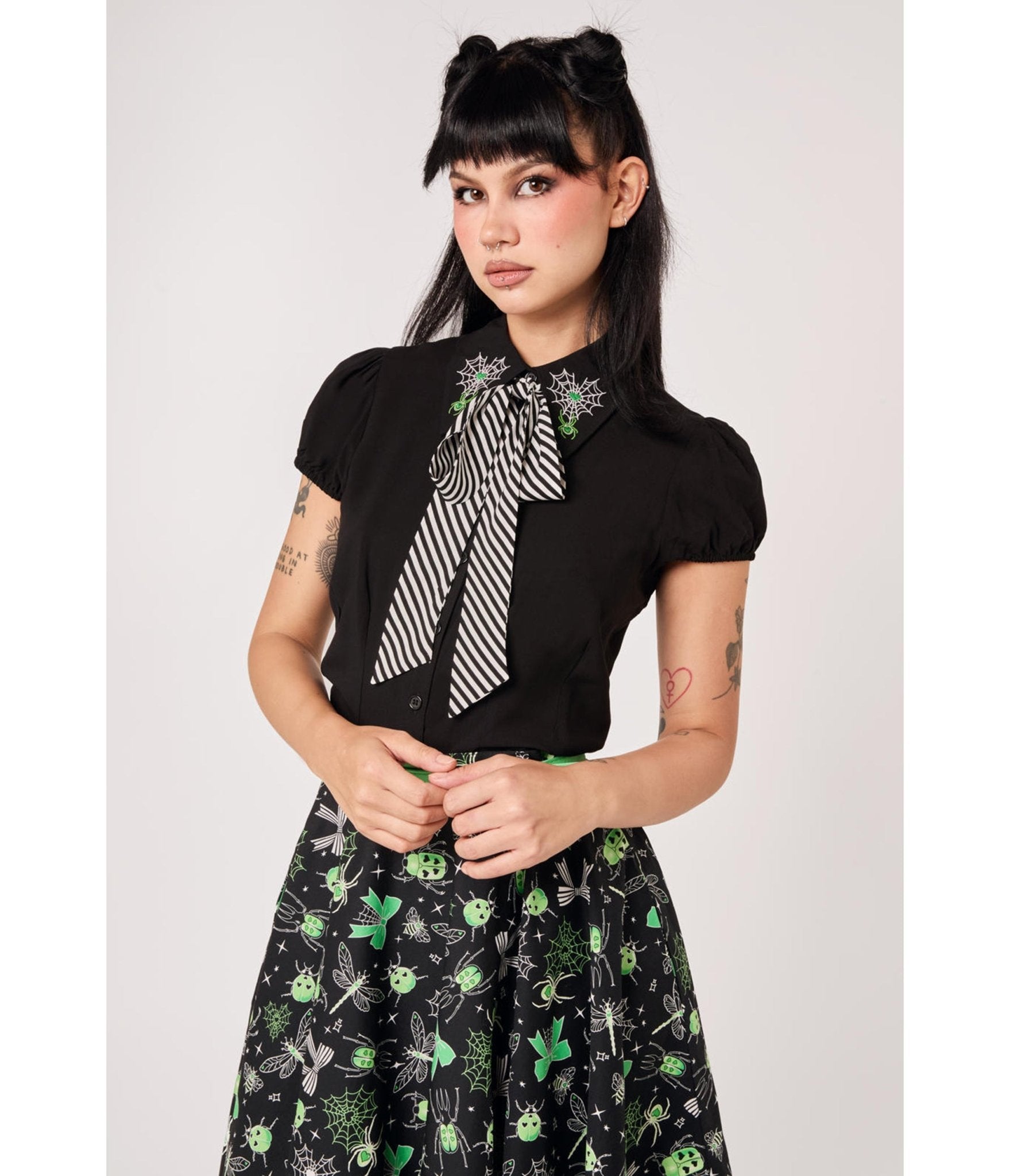 Hell Bunny Black Spiderweb Embroidered Millie Blouse - Unique Vintage - Womens, TOPS, WOVEN TOPS