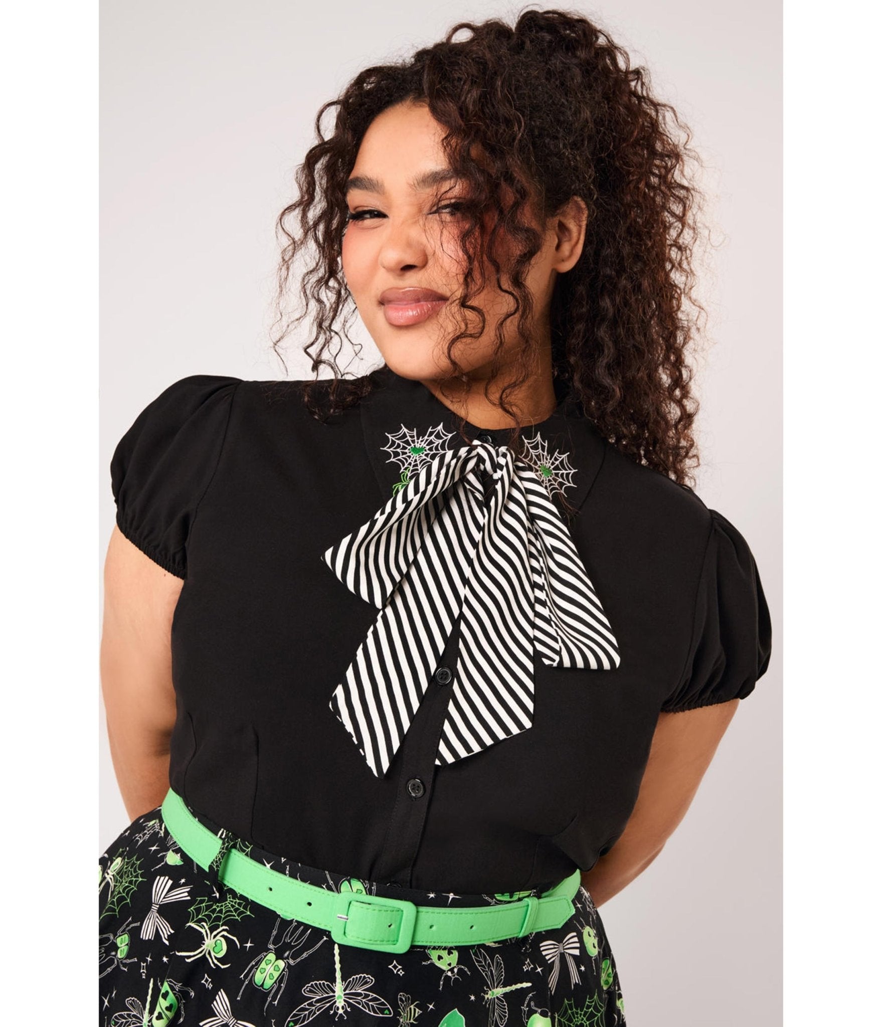 Hell Bunny Black Spiderweb Embroidered Millie Blouse - Unique Vintage - Womens, TOPS, WOVEN TOPS