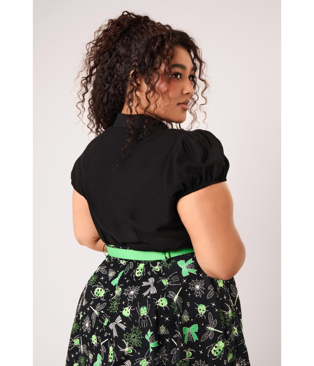 Hell Bunny Black Spiderweb Embroidered Millie Blouse - Unique Vintage - Womens, TOPS, WOVEN TOPS