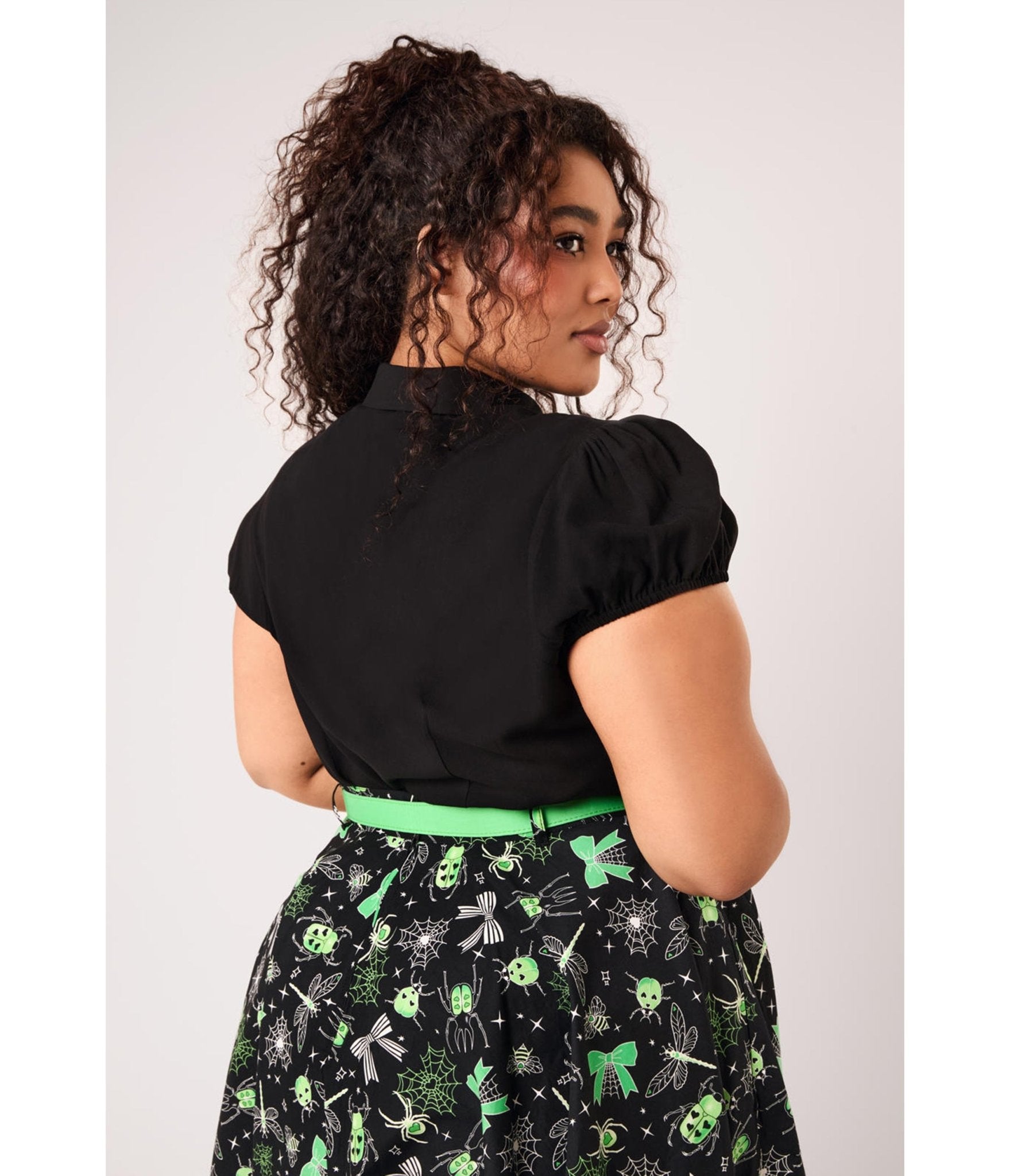 Hell Bunny Black Spiderweb Embroidered Millie Blouse - Unique Vintage - Womens, TOPS, WOVEN TOPS