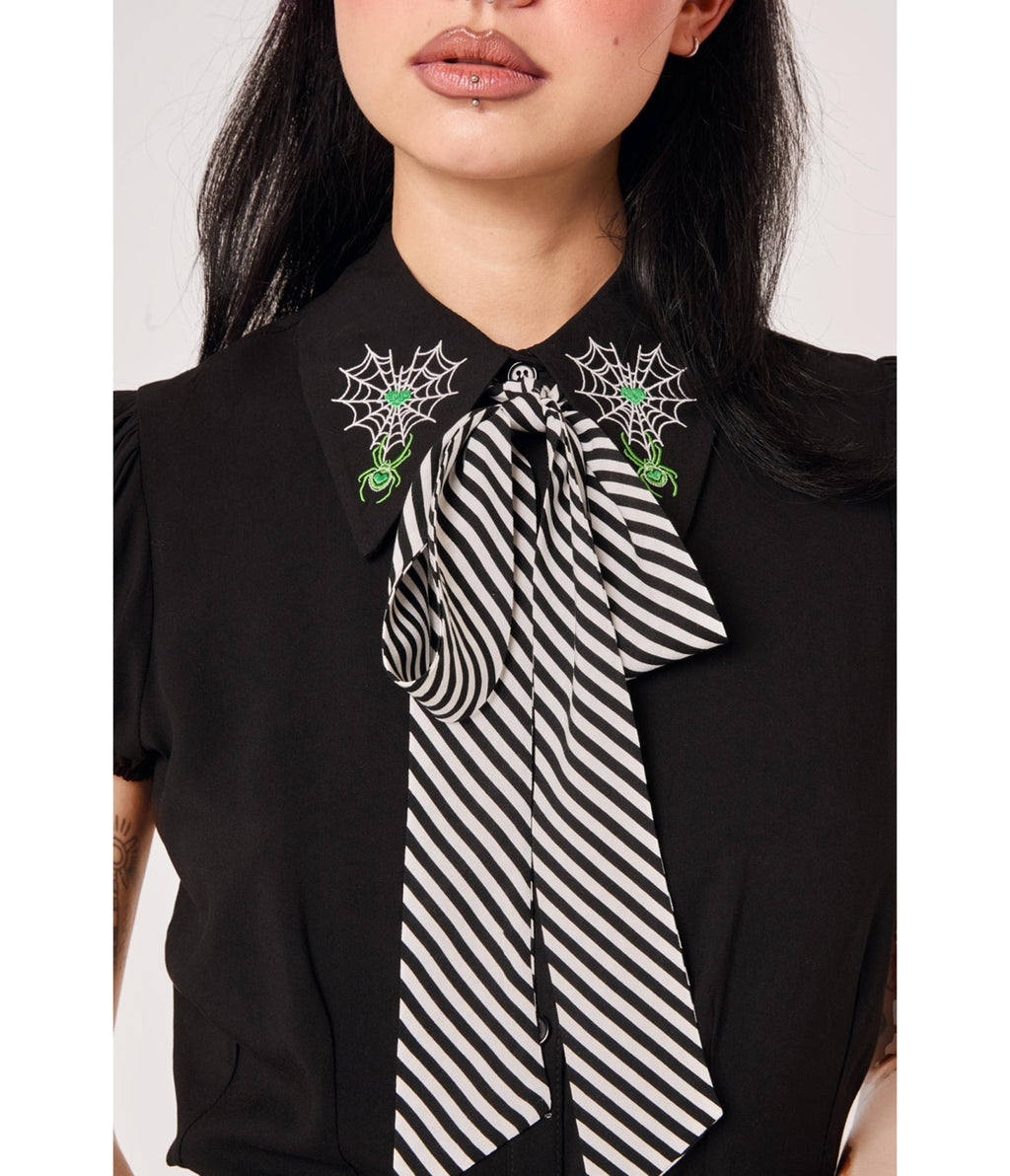 Hell Bunny Black Spiderweb Embroidered Millie Blouse - Unique Vintage - Womens, TOPS, WOVEN TOPS