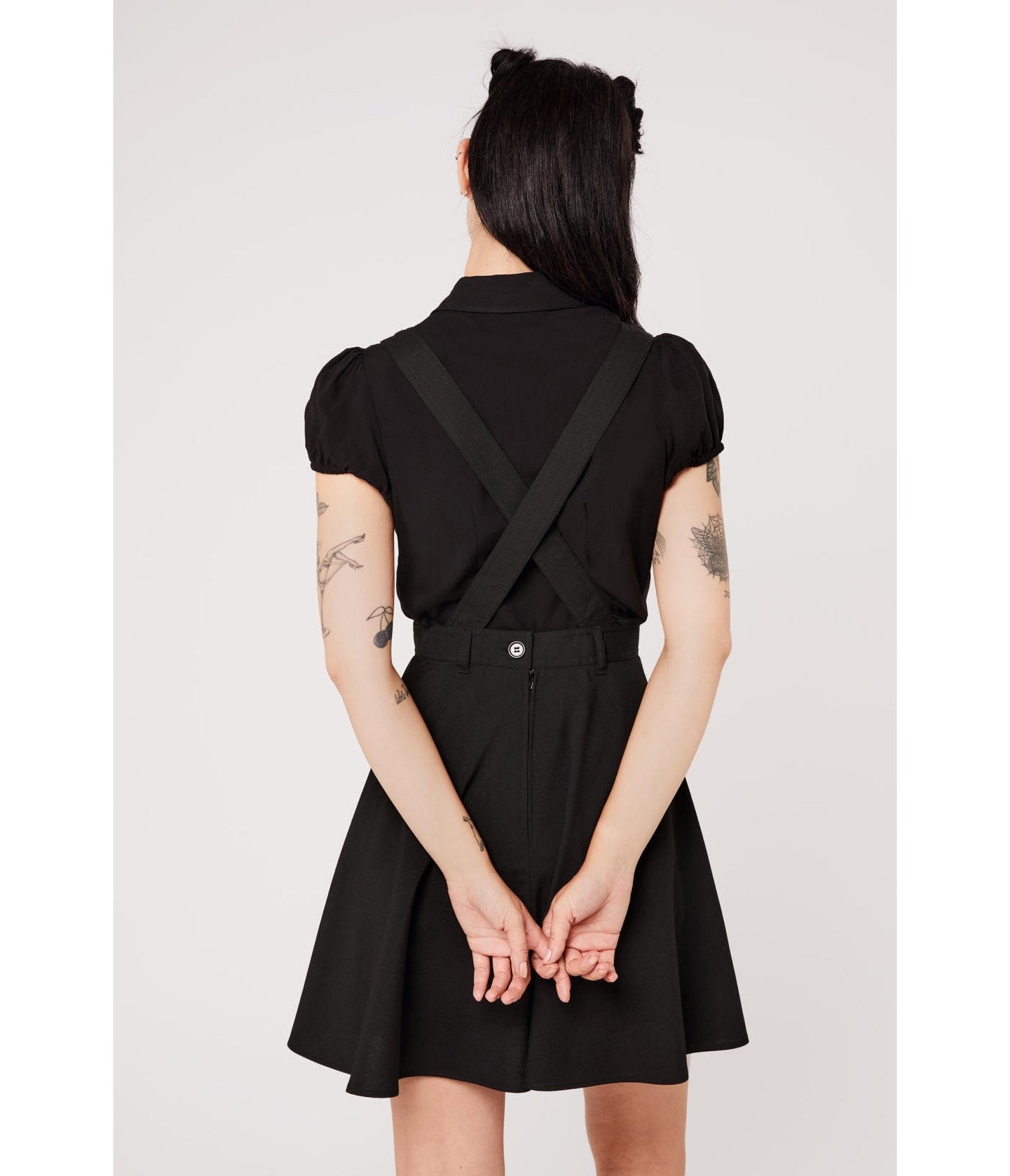 Hell Bunny Black Spiderweb Embroidered Millie Pinafore Dress - Unique Vintage - Womens, DRESSES, MIDI