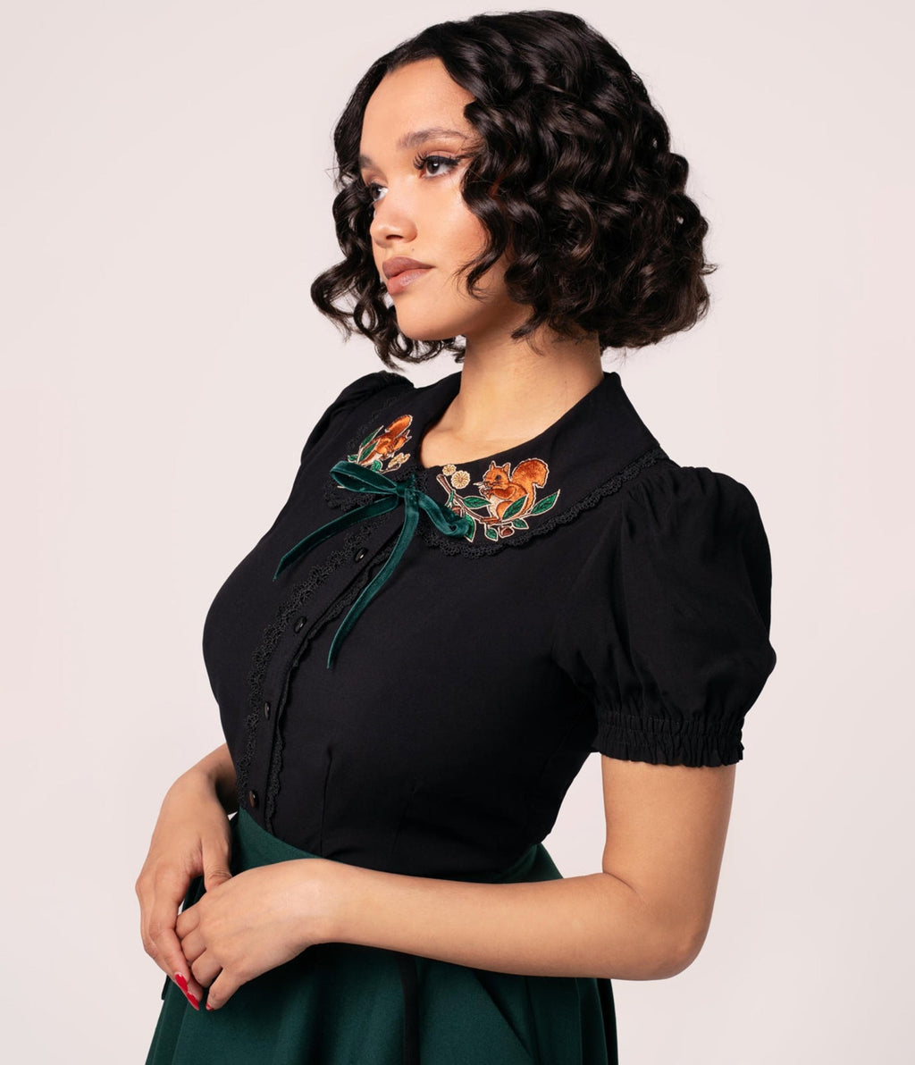 Hell Bunny Black Squirrel Blouse - Unique Vintage - Womens, TOPS, WOVEN TOPS