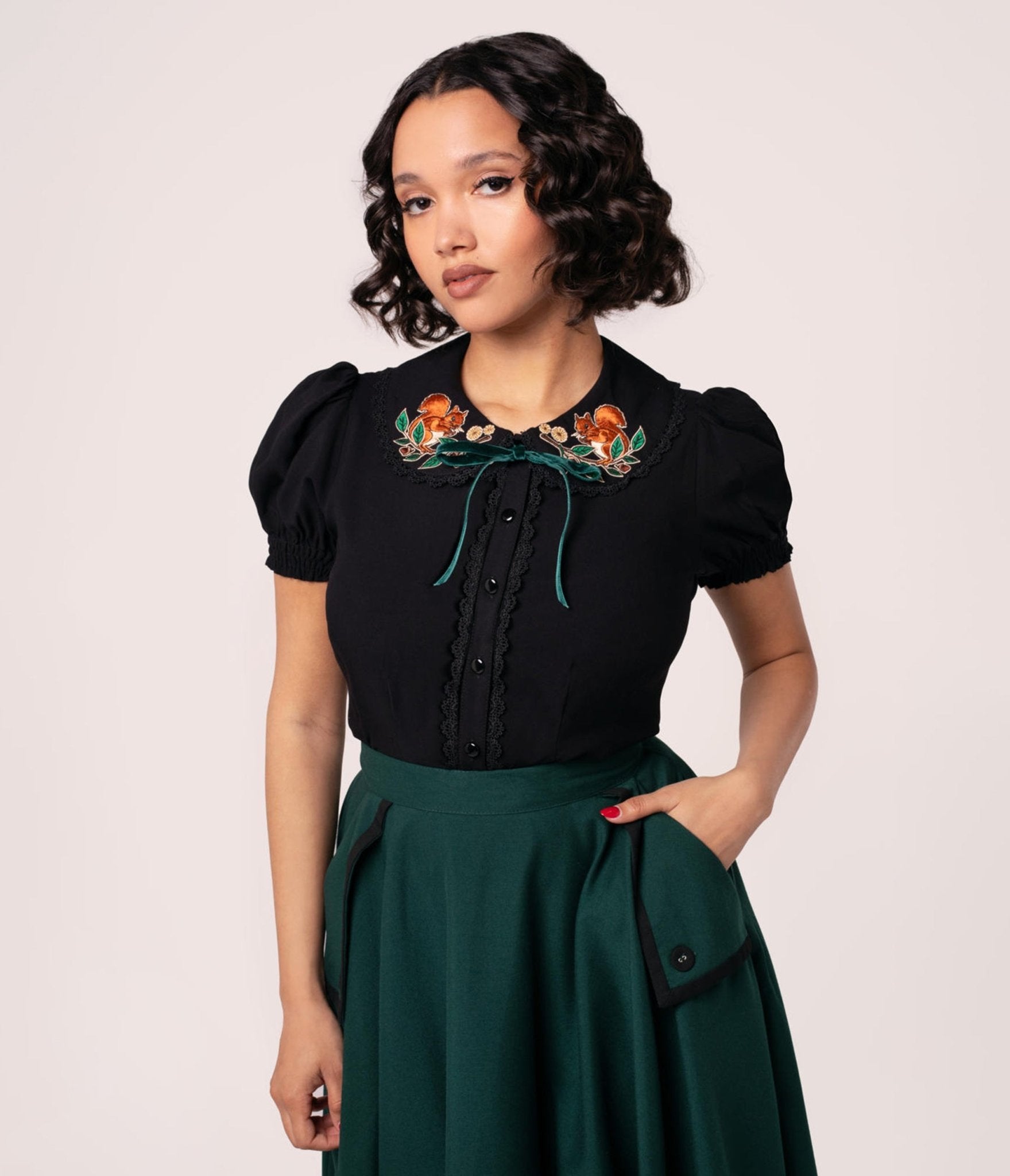 Hell Bunny Black Squirrel Blouse - Unique Vintage - Womens, TOPS, WOVEN TOPS