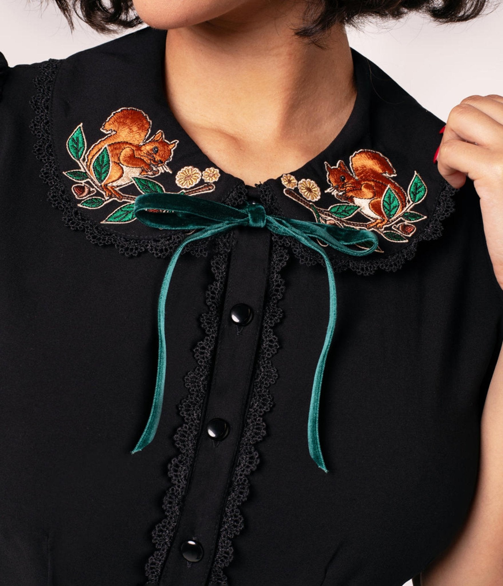 Hell Bunny Black Squirrel Blouse - Unique Vintage - Womens, TOPS, WOVEN TOPS