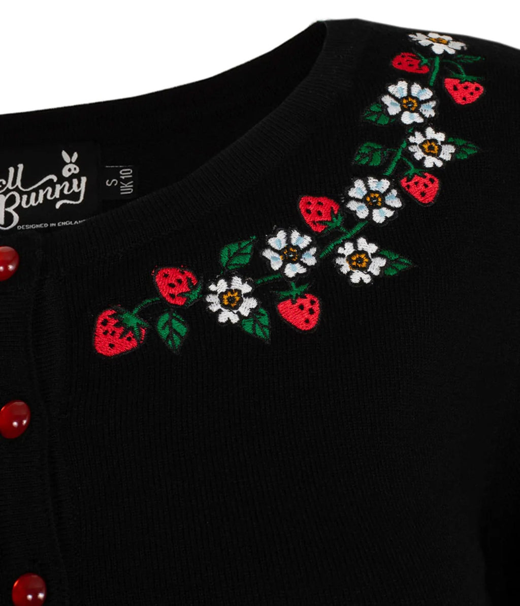 Hell Bunny Black Strawberry Francois Cardigan - Unique Vintage - Womens, TOPS, SWEATERS