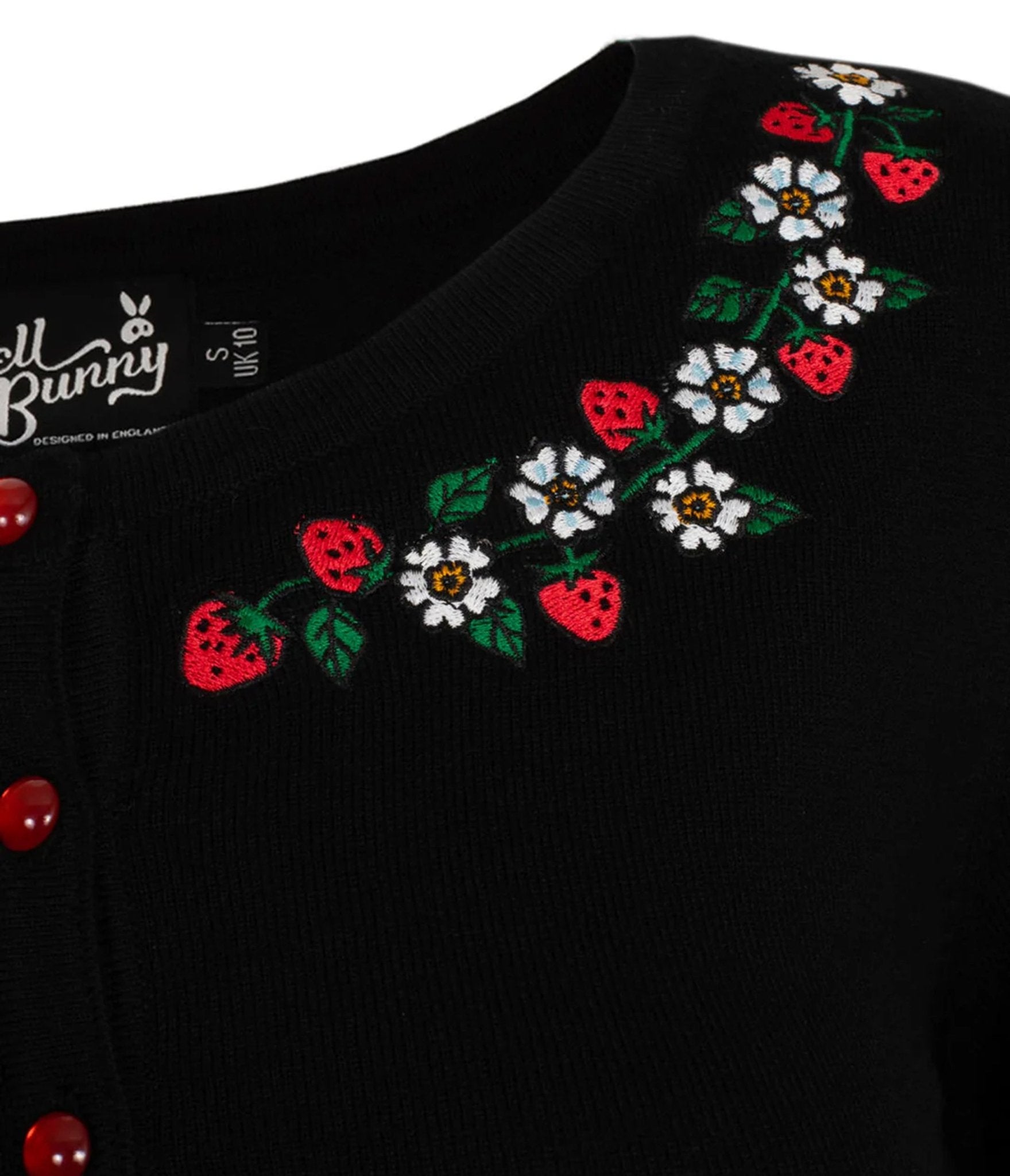 Hell Bunny Black Strawberry Francois Cardigan - Unique Vintage - Womens, TOPS, SWEATERS
