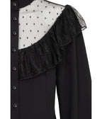 Hell Bunny Black Swiss Dot Mesh Ruffle Dark Knight Blouse - Unique Vintage - Womens, TOPS, WOVEN TOPS