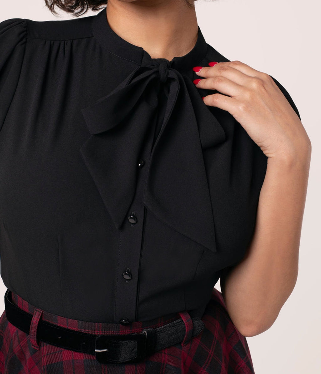 Hell Bunny Black Turner Bow Blouse - Unique Vintage - Womens, TOPS, KNIT TOPS