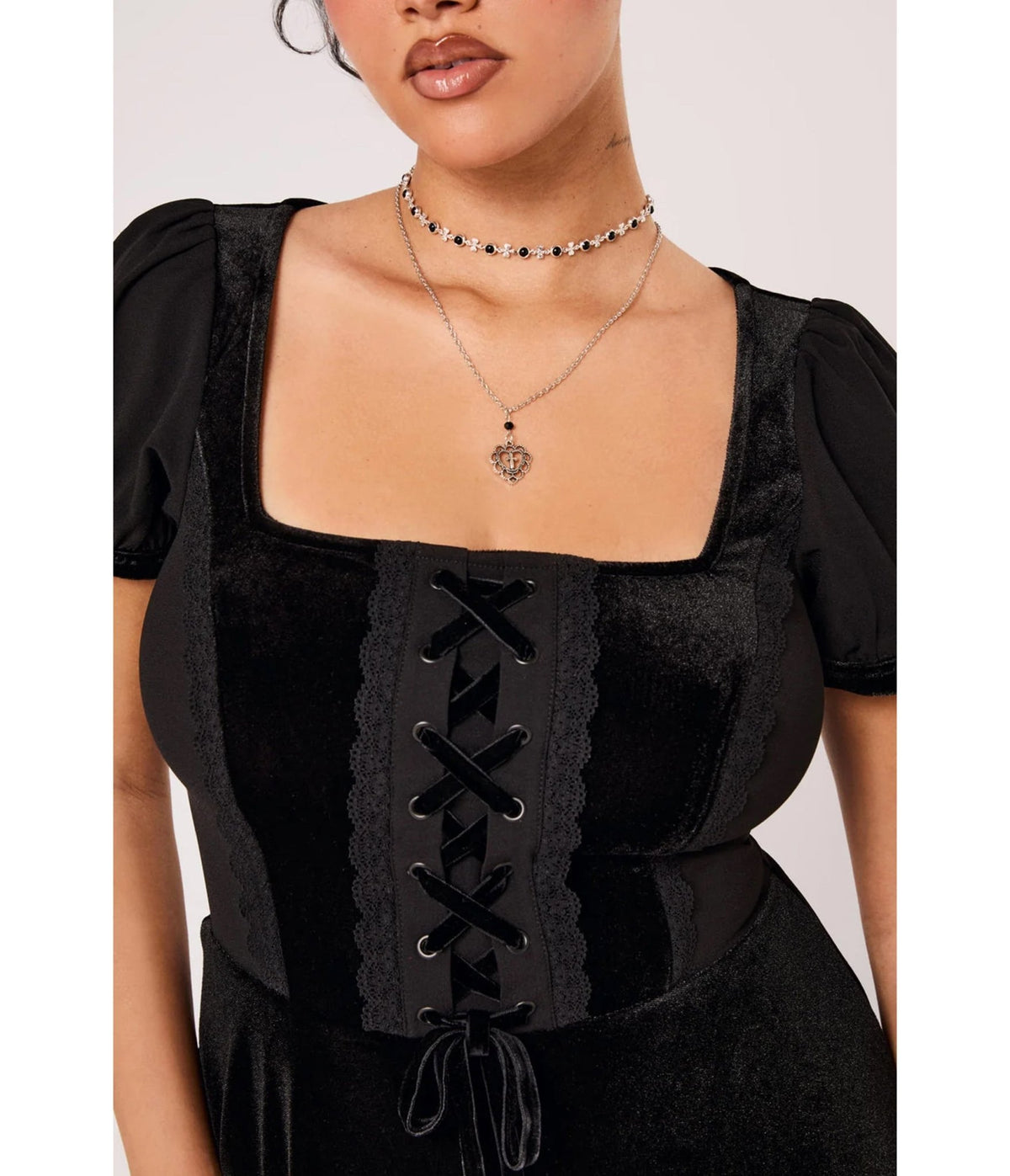 Hell Bunny Black Velvet Disenchanted Swing Dress - Unique Vintage - Swing Dresses