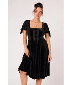 Hell Bunny Black Velvet Disenchanted Swing Dress - Unique Vintage - Swing Dresses