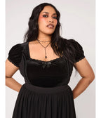 Hell Bunny Black Velvet Lace Bow Disenchanted Top - Unique Vintage - Knit Tops