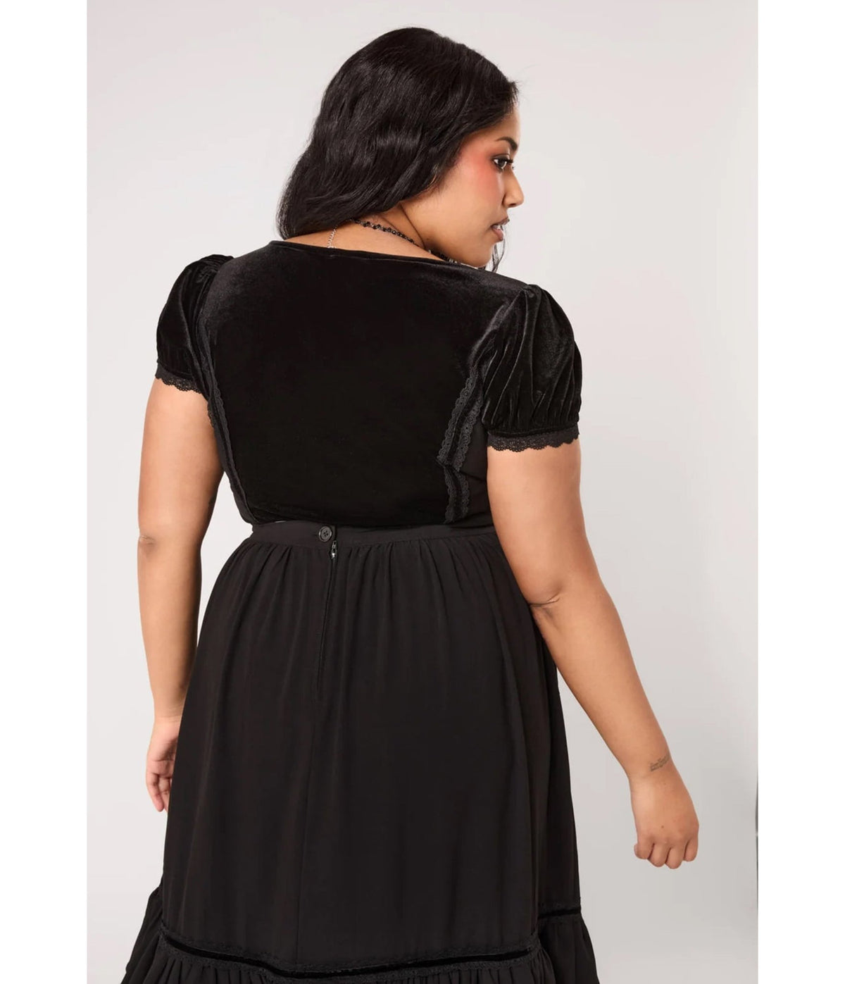Hell Bunny Black Velvet Lace Bow Disenchanted Top - Unique Vintage - Knit Tops