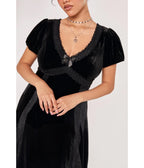 Hell Bunny Black Velvet Marla Dress - Unique Vintage - Swing Dress