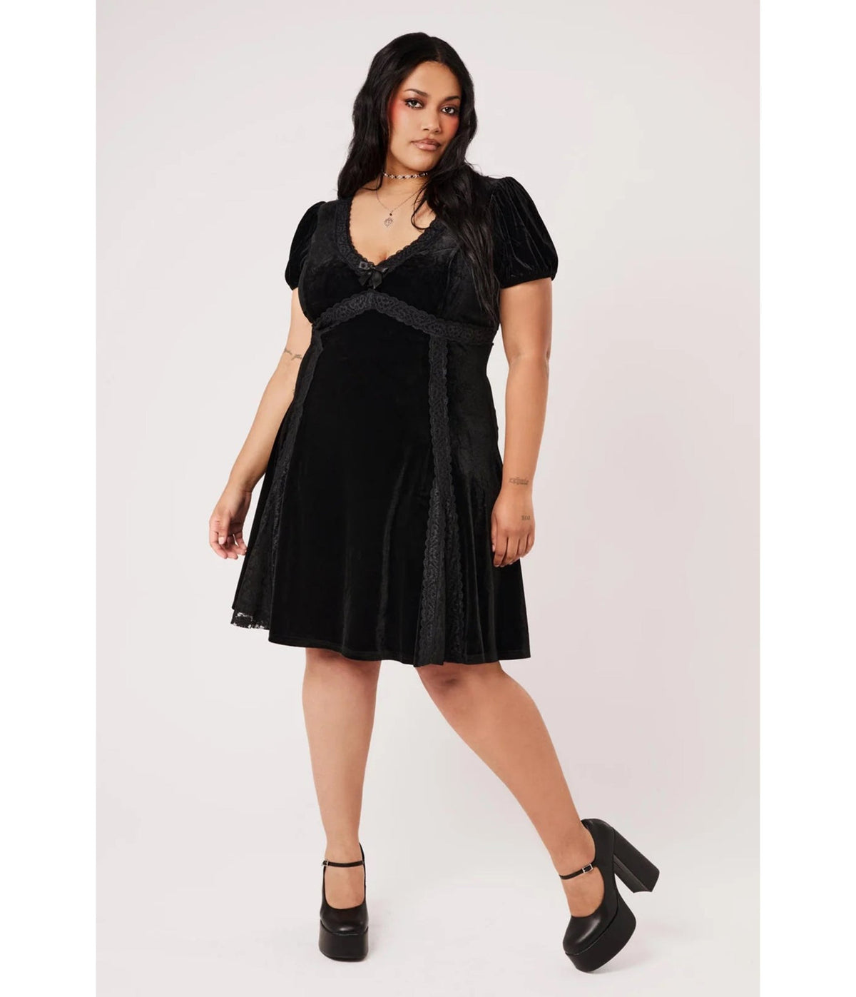Hell Bunny Black Velvet Marla Dress - Unique Vintage - Swing Dress