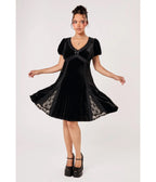 Hell Bunny Black Velvet Marla Dress - Unique Vintage - Swing Dress