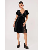Hell Bunny Black Velvet Marla Dress - Unique Vintage - Swing Dress