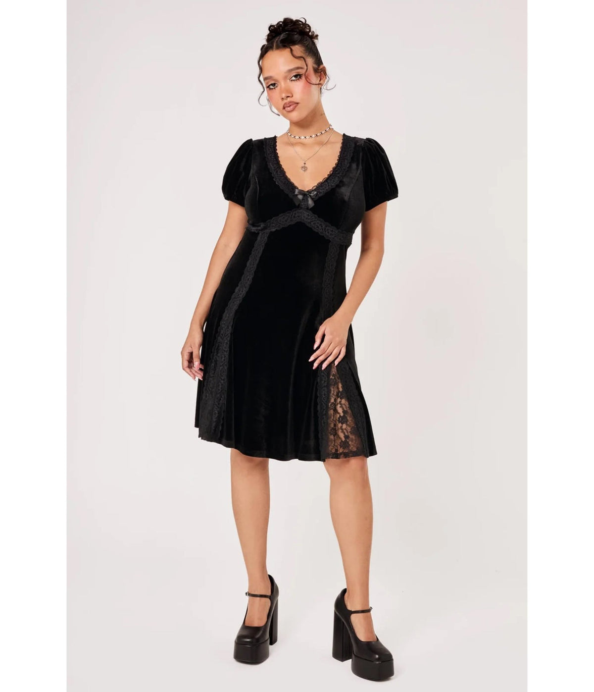Hell Bunny Black Velvet Marla Dress - Unique Vintage - Swing Dress