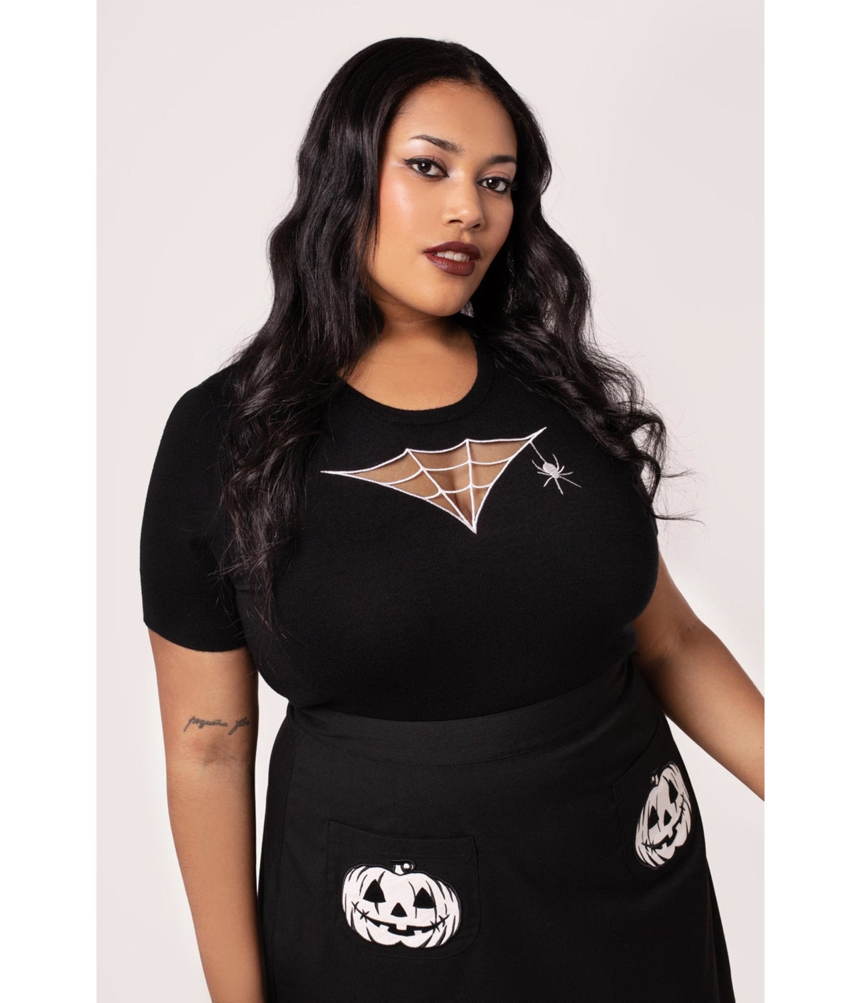 Hell Bunny Black & White Cobweb Cutout Top - Unique Vintage - Womens, TOPS, WOVEN TOPS