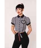 Hell Bunny Black & White Gingham Mel Cropped Blouse - Unique Vintage - Womens, TOPS, SHIRTS