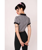 Hell Bunny Black & White Gingham Mel Cropped Blouse - Unique Vintage - Womens, TOPS, SHIRTS