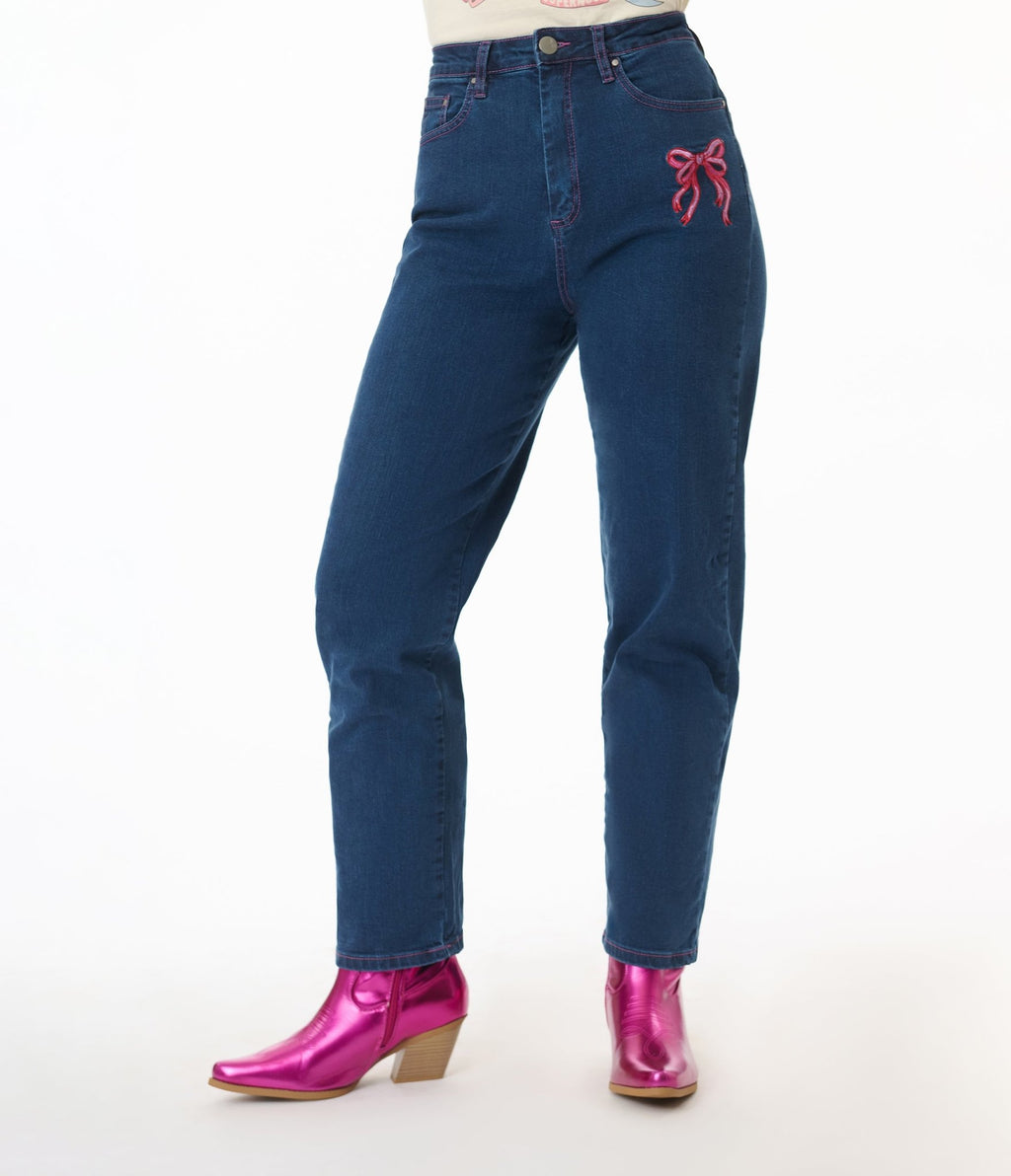 Hell Bunny Blue Denim High Waist Not Into You Jeans - Unique Vintage - Womens, BOTTOMS, JEANS