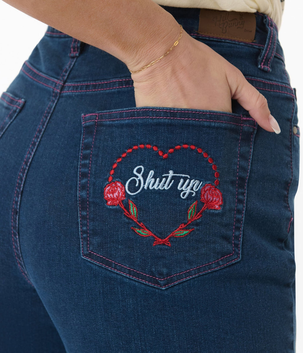 Hell Bunny Blue Denim High Waist Not Into You Jeans - Unique Vintage - Womens, BOTTOMS, JEANS