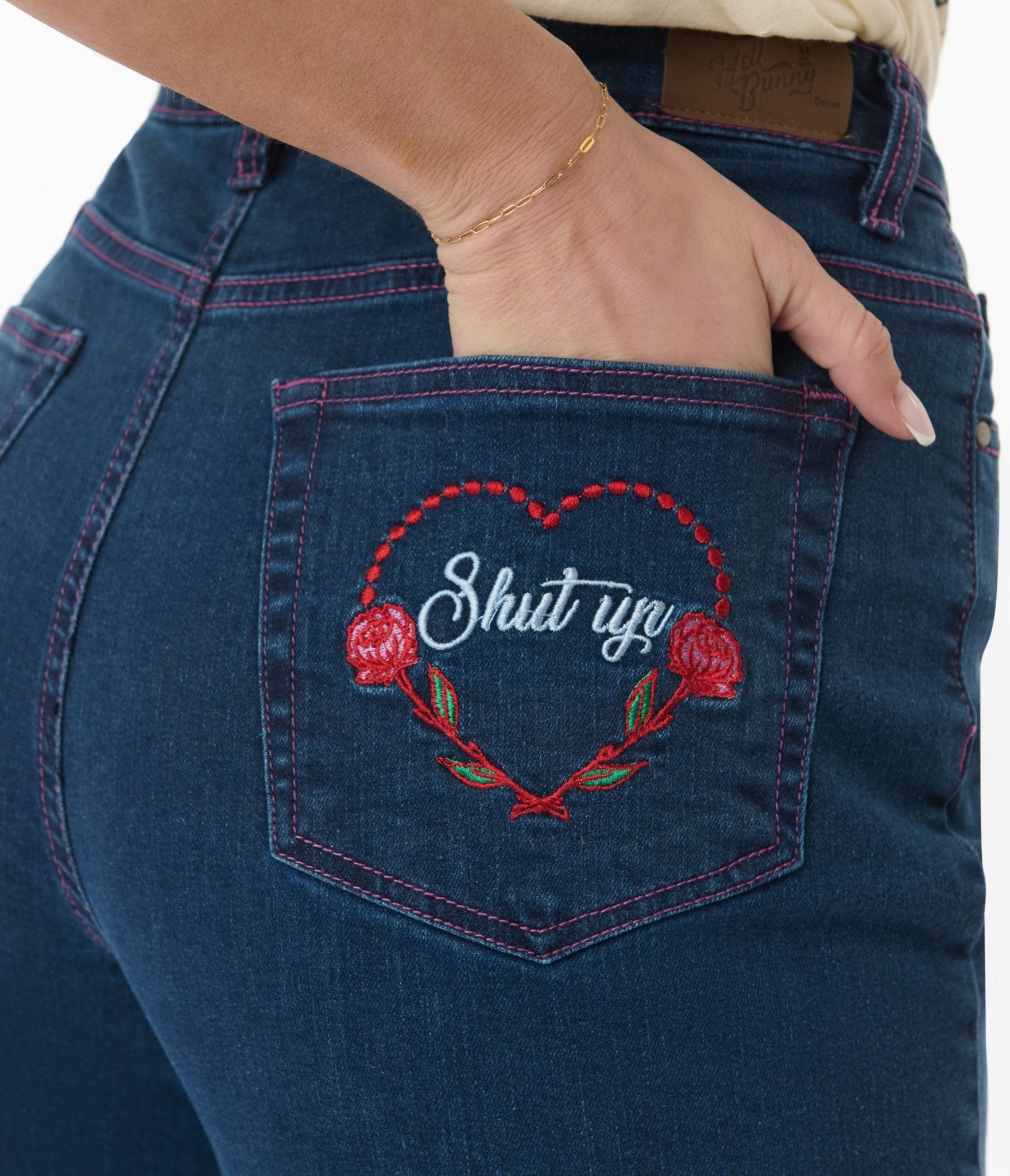 Hell Bunny Blue Denim High Waist Not Into You Jeans - Unique Vintage - Womens, BOTTOMS, JEANS