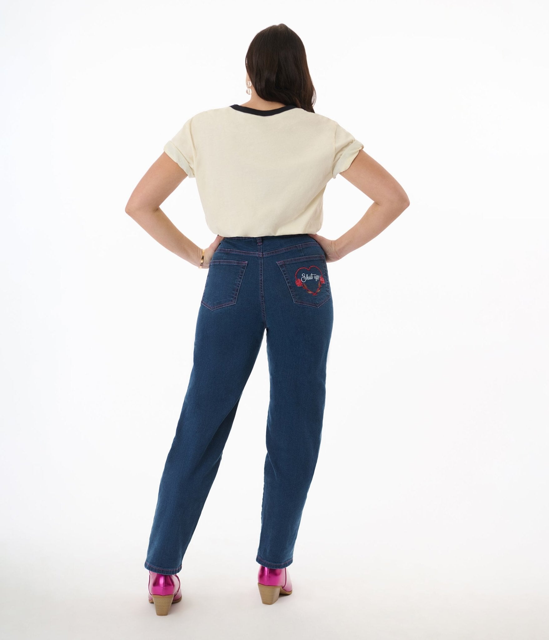 Hell Bunny Blue Denim High Waist Not Into You Jeans - Unique Vintage - Womens, BOTTOMS, JEANS