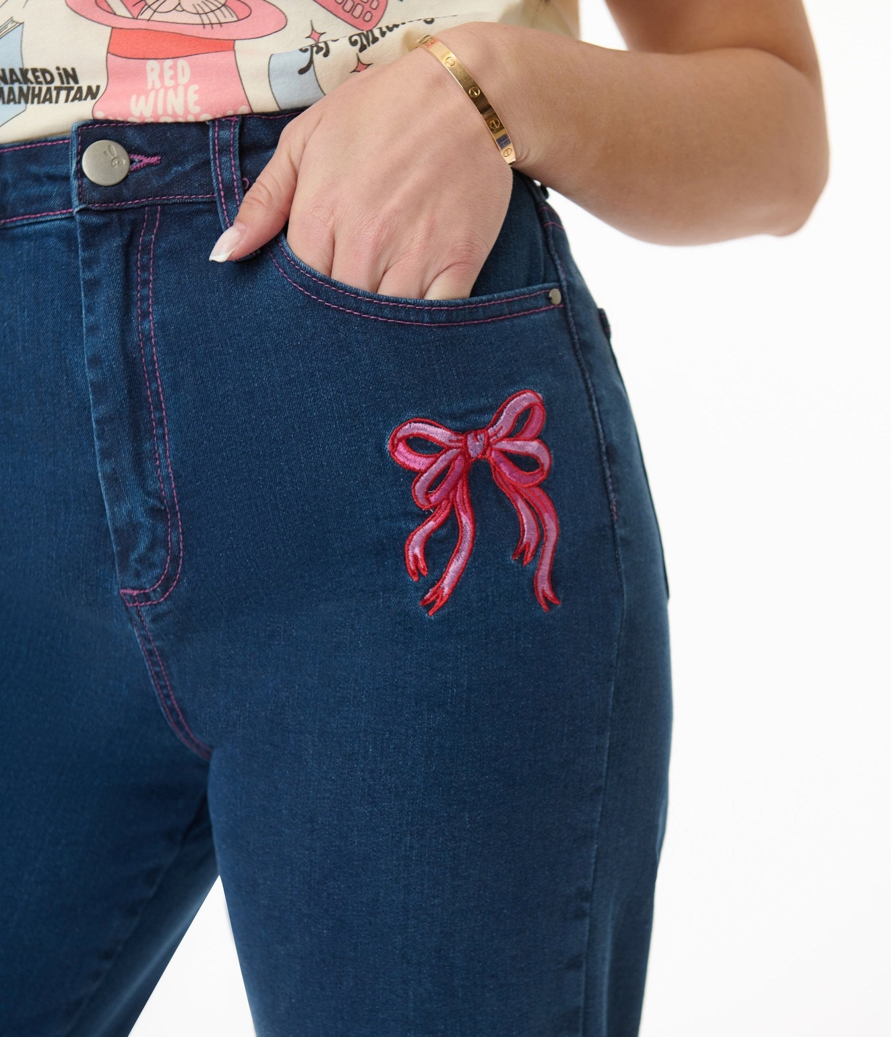 Hell Bunny Blue Denim High Waist Not Into You Jeans - Unique Vintage - Womens, BOTTOMS, JEANS