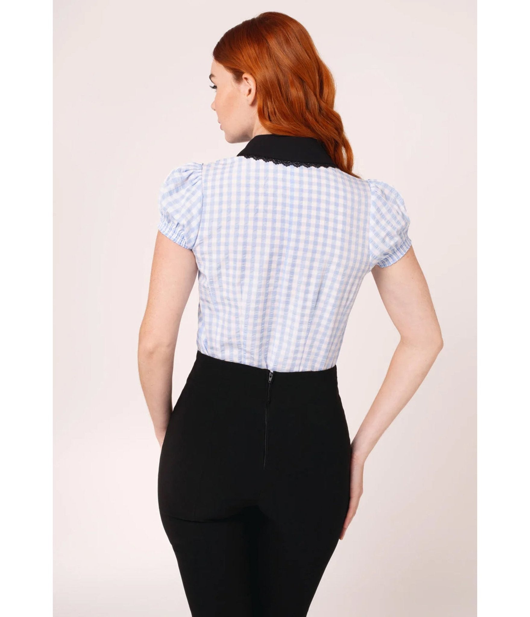 Hell Bunny Blue Gingham Beatrix Blouse - Unique Vintage - Womens, TOPS, SHIRTS