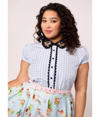 Hell Bunny Blue Gingham Beatrix Blouse - Unique Vintage - Womens, TOPS, SHIRTS
