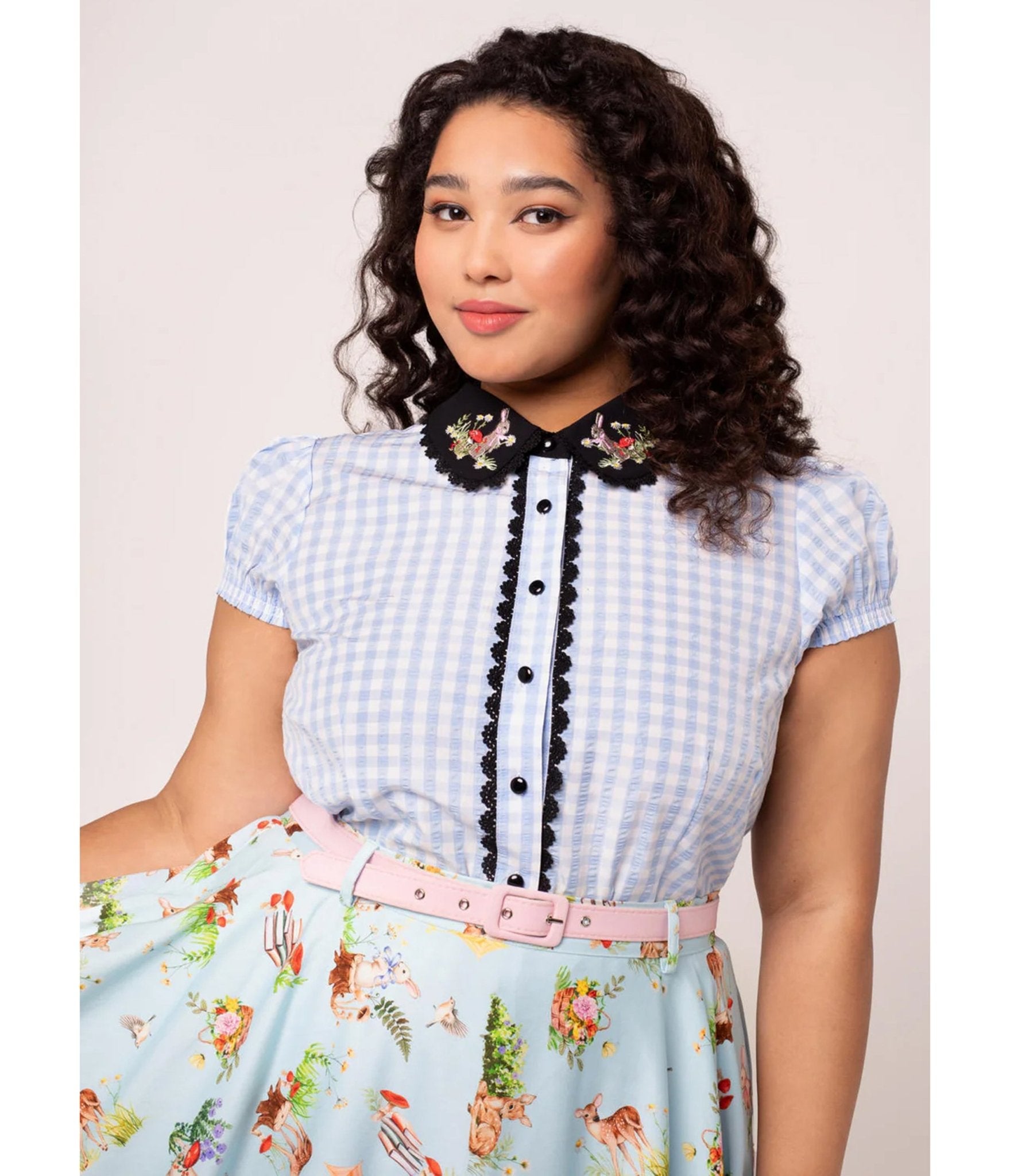 Hell Bunny Blue Gingham Beatrix Blouse - Unique Vintage - Womens, TOPS, SHIRTS
