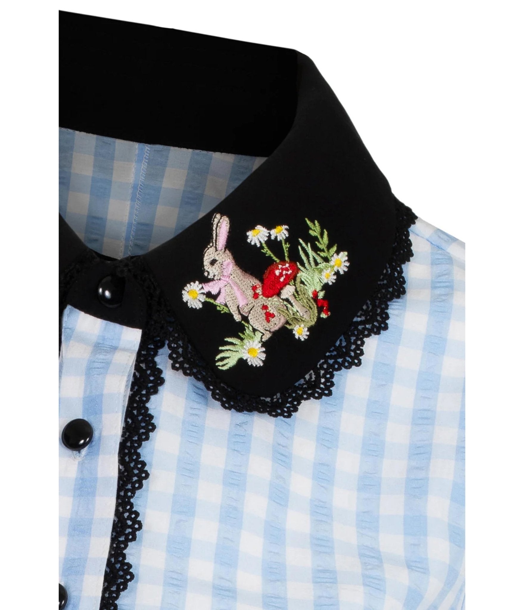 Hell Bunny Blue Gingham Beatrix Blouse - Unique Vintage - Womens, TOPS, SHIRTS