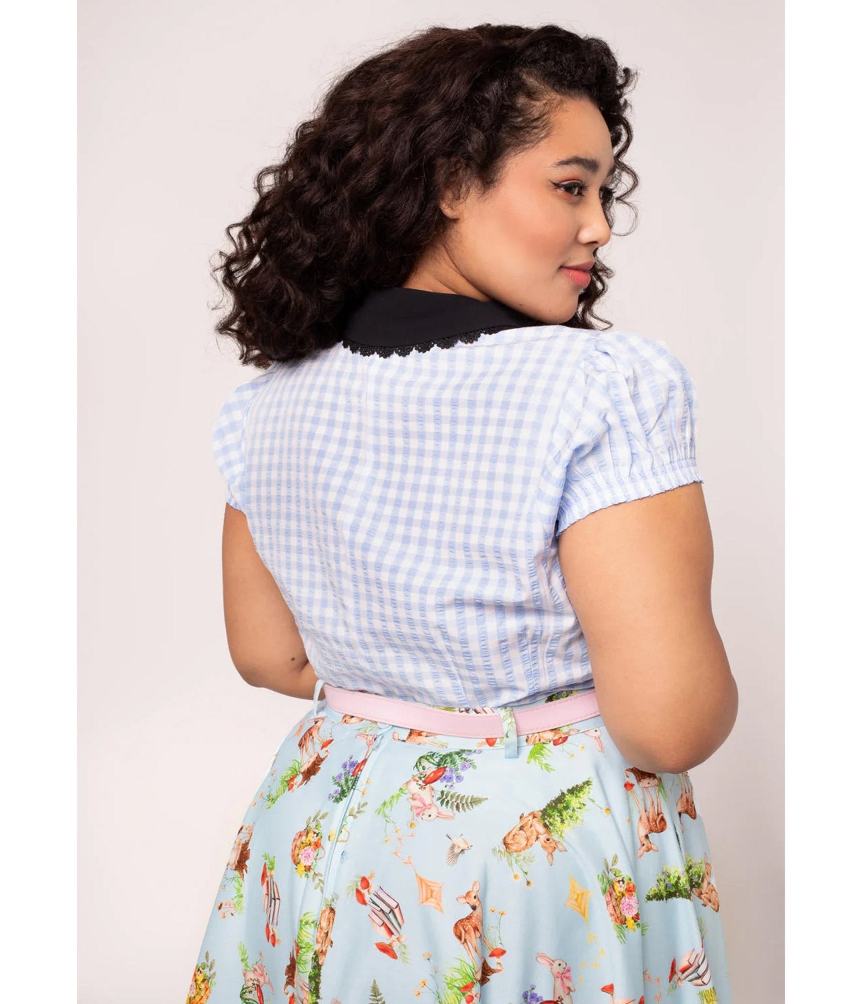 Hell Bunny Blue Gingham Beatrix Blouse - Unique Vintage - Womens, TOPS, SHIRTS