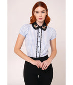 Hell Bunny Blue Gingham Beatrix Blouse - Unique Vintage - Womens, TOPS, SHIRTS