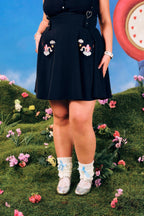 Hell Bunny Care Bears Black Love - A - Lot Pinafore Skirt - Unique Vintage - Womens, BOTTOMS, ROMPERS AND JUMPSUITS