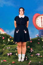 Hell Bunny Care Bears Black Love - A - Lot Pinafore Skirt - Unique Vintage - Womens, BOTTOMS, ROMPERS AND JUMPSUITS