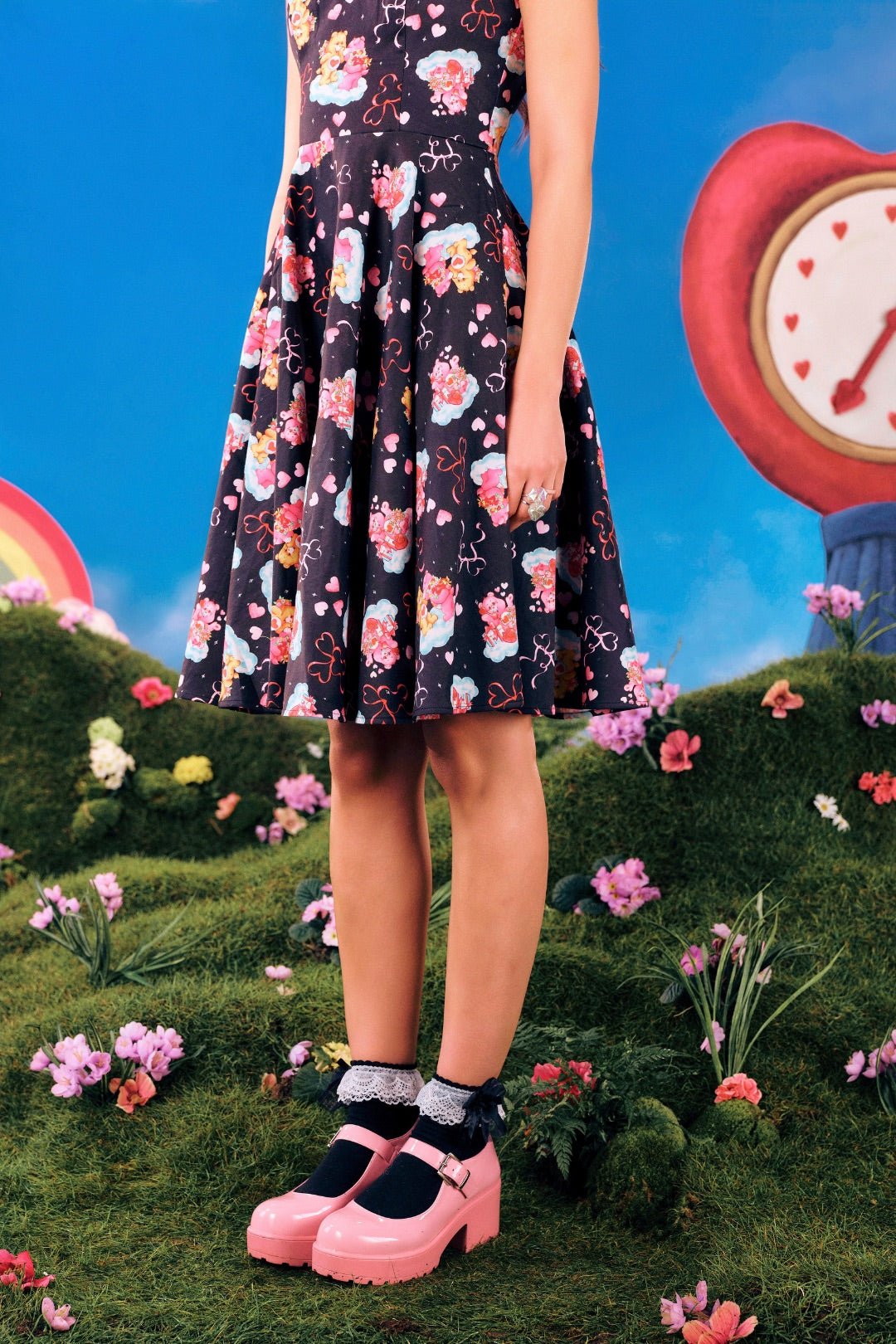 Hell Bunny Care Bears Tenderheart Cotton Flare Dress - Unique Vintage - Womens, DRESSES, SWING